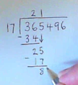 Video shows how to do long division.